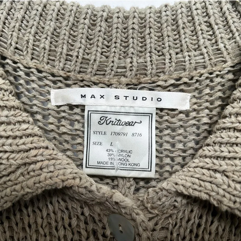 Vintage 90s Max Studio Longline Tan Knitted Cardigan L - Picture 2 of 8